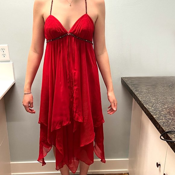 Beautiful Silk BCBG Handkerchief Red Dress - Sz 8 - Picture 2 of 7